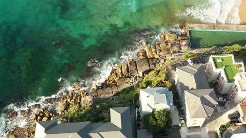 Top down over residential streets and houses of Freshwater headland 4k. Stock Footage 171249228