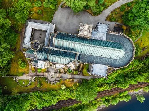 Top Down over St Conans Kirk from a drone Loch Awe in Argyll and Bute Scotland Stock Photos