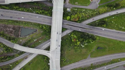 Top down Pacific Northwest Freeway Drone clip Stock Footage 193089895