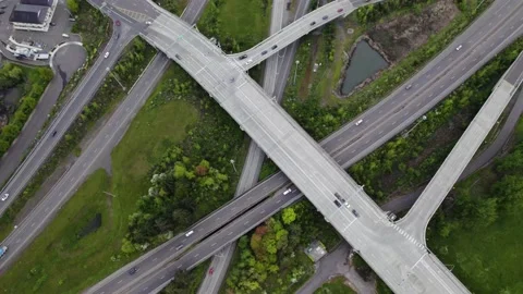 Top down Pacific Northwest Freeway Drone clip Stock Footage 193089915