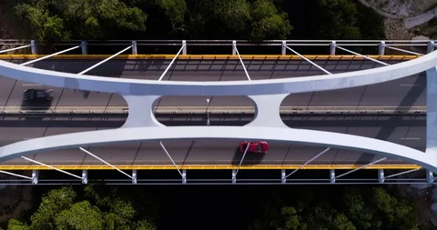 Top down pan right to left over bridge with traffic Stock-Footage 97785361