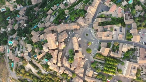Top down panning drone shot of Gordes in Provence Stock Footage 255506217