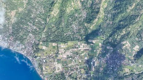 This top down perspective captures the heart of Amed village, where patchwork Fotos de archivo