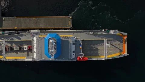 Top-down perspective of ferry near Eidsdal village in Storfjord fjord Stock Footage 320950682