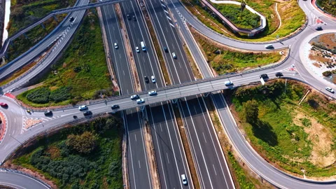 Top down perspective of a highway overpass bridge, Spain. Direct vertical view Stock Footage 336385329