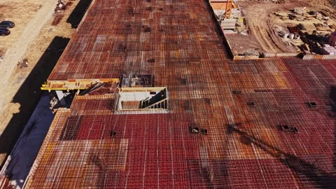 Top down perspective over complex rebar construction floor Stock Footage 338220450
