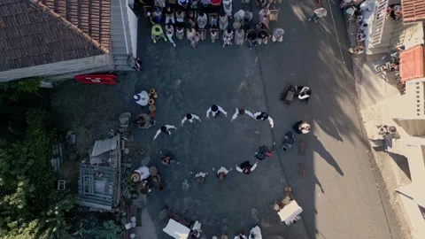 Top down perspective of traditional spanish galician dancing at Stock Footage 248209533