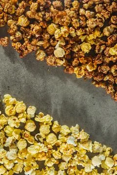 A top-down photograph designed for a poster, featuring two distinct flavors of p Stock Photos