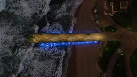 Top down pier at night Stock Footage 155725690