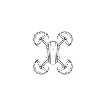 Top-down quadcopter drone line art illustration for technology design Illustration