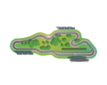 Top-down racing track with a green field and trees Illustrazione stock