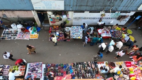 Top Down real time view of Dadar Market. People walking and selling goods. Stock Footage 170545460