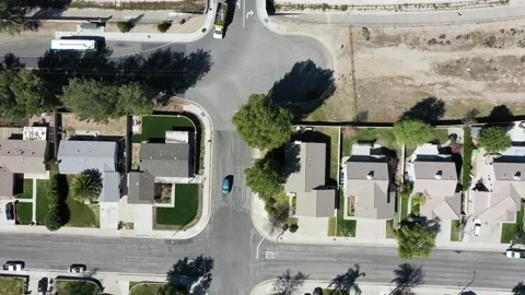 Top Down Residential Area of Soledad Canyon California Drone View Stock Footage 140619169