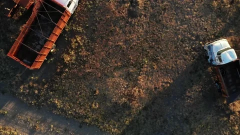 Top Down Reveal of Old Farm Truck at Sunset - Aerial Drone Stock Footage 199193522