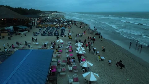 Top-down reveal sunset beach drone footage at Labadi Beach Stock Footage 219367251
