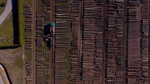 Top down rise over log yard Stock Footage 330045168