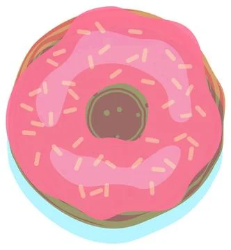 A top-down risograph vector illustration of a pink glazed donut with textured Stock Illustration