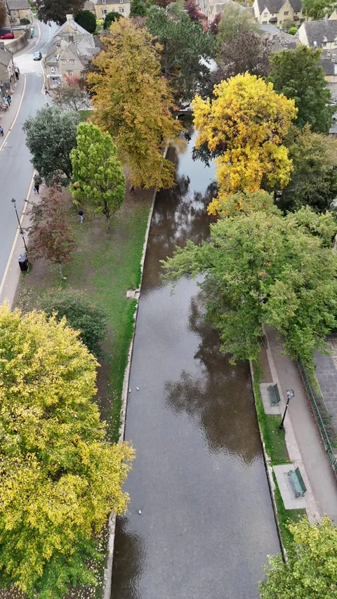 Top-Down River Windrush Bourton-on-the-Water, Vertical Stock Footage 327662233