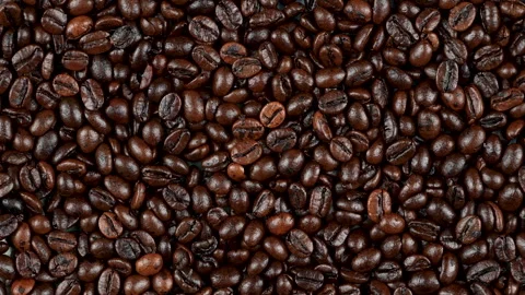 Top Down Rotating Roasted Coffee Beans Texture Background Stock Footage 331936900