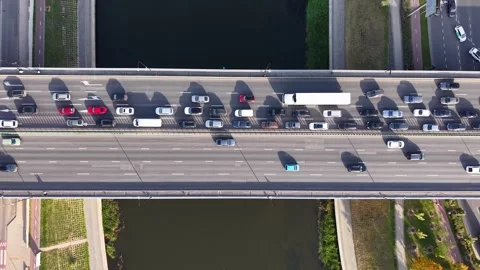 Top down rush hour bridge traffic Stock Footage 328577414