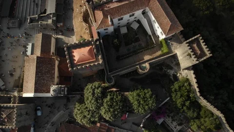Top down screwdriver aerial view historic medieval fortress Obidos Portugal Stock-Footage 107328036
