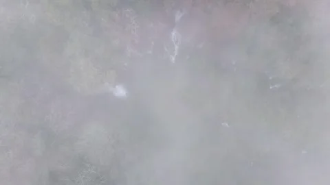 Top Down | Shiraito Falls | Heavy Fog - 4K Aerial Video Stock Footage 329055815