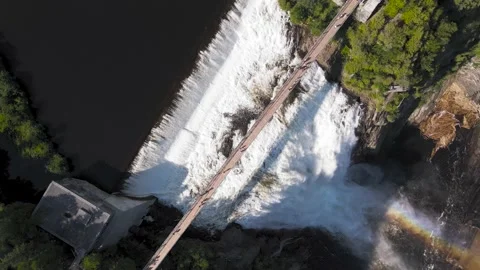 Top down shot of a bridge and Water falls! Stock Footage