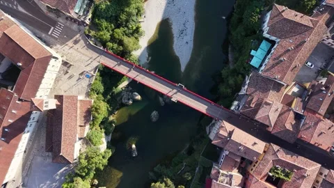 Top-down shot of Devil's Bridge (Ponte del Diavolo), Cividale del Friul, Italy 스톡 동영상 345267729