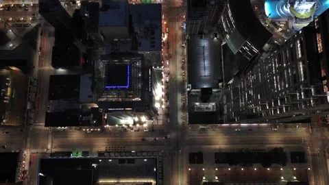 Top-down shot, downtown Indianapolis street, night Stock Footage 288225699