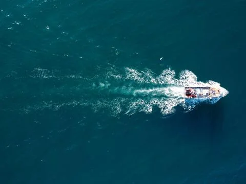 Top down shot of fishing boat in Wollongong Harbour Stock Photos