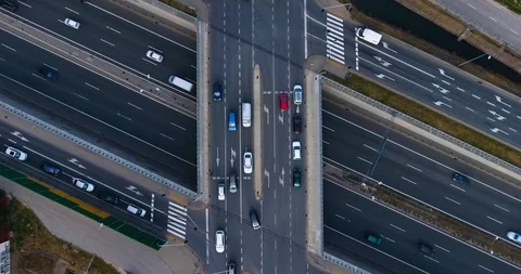 Top Down Shot Of Highway Intersection. Aerial View Stock Footage 92365459