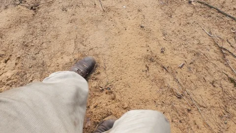 Top down shot in hiking boots Video stock 124130632