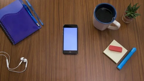 Top down shot off an office work desk environment Stock Footage 119981162