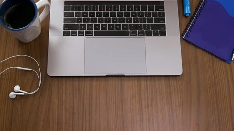 Top down shot off an office work desk environment Stock Footage 119982945