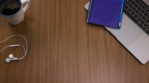 Top down shot off an office work desk environment Stock Footage 119983217