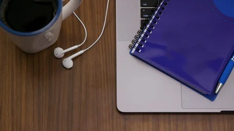 Top down shot off an office work desk environment Stock Footage 119983316