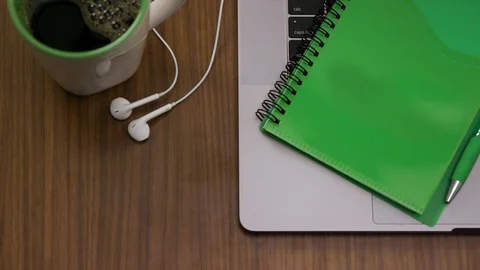 Top down shot off an office work desk environment Stock Footage 119983326