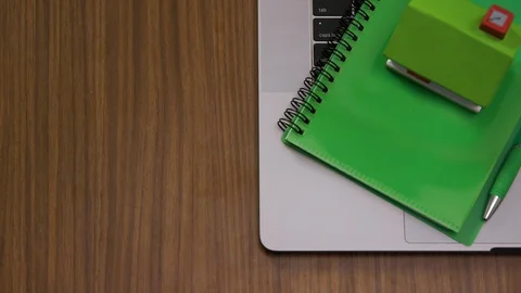 Top down shot off an office work desk environment Stock Footage 119983463