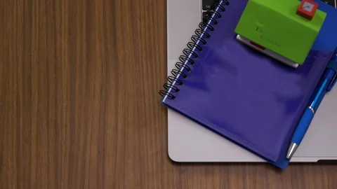 Top down shot off an office work desk environment Stock Footage 119983551