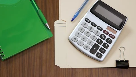 Top down shot off an office work desk environment Stock Footage 119984316