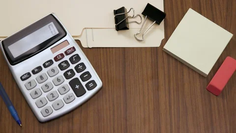 Top down shot off an office work desk environment Stock Footage 119984403