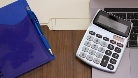 Top down shot off an office work desk environment Stock Footage 119984703