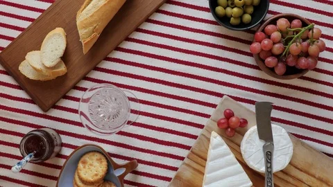 Top Down Shot Of A Picnic Table, With Champagne Being Poured Stock Footage 87049539