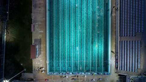 A Top-Down Shot of a Pool with People Swimming Stock Footage