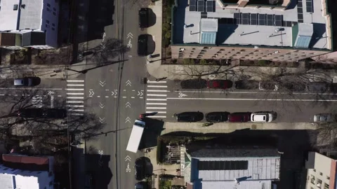 Top down shot of Queens streets on a winter sunny day Stock Footage 263858207