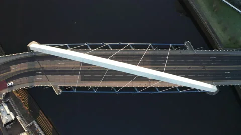 A top down shot of the Squinty Bridge by Drone Stock-Footage 132924712