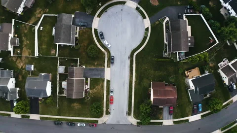 Top down shot of a suburban cul-de-sac Stock Footage 231455220