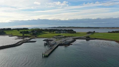Top-down shot of vacant pier at Norwegian island, Smola Video stock 320576959