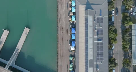 Top down shot of Wynyard quarter waterfront bars and eateries, Auckland, New Stock-Footage 286808083