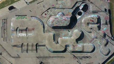 Top Down of Skate Park Drone Aerial View Stock Footage 236418905